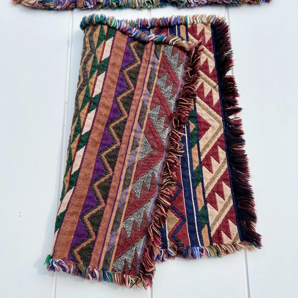Vintage Southwestern Geometric Fabric Fringe Placemats | Set of 6